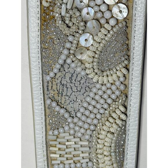 Chico’s Mother Of Pearl Beaded Designer White Leather Belt New - Picture 5 of 16